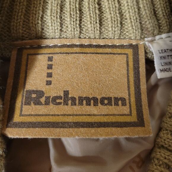 Vintage 70's 80's Suede & Knit Bomber Jacket Men's Tan & Olive Military Green - Picture 3 of 8